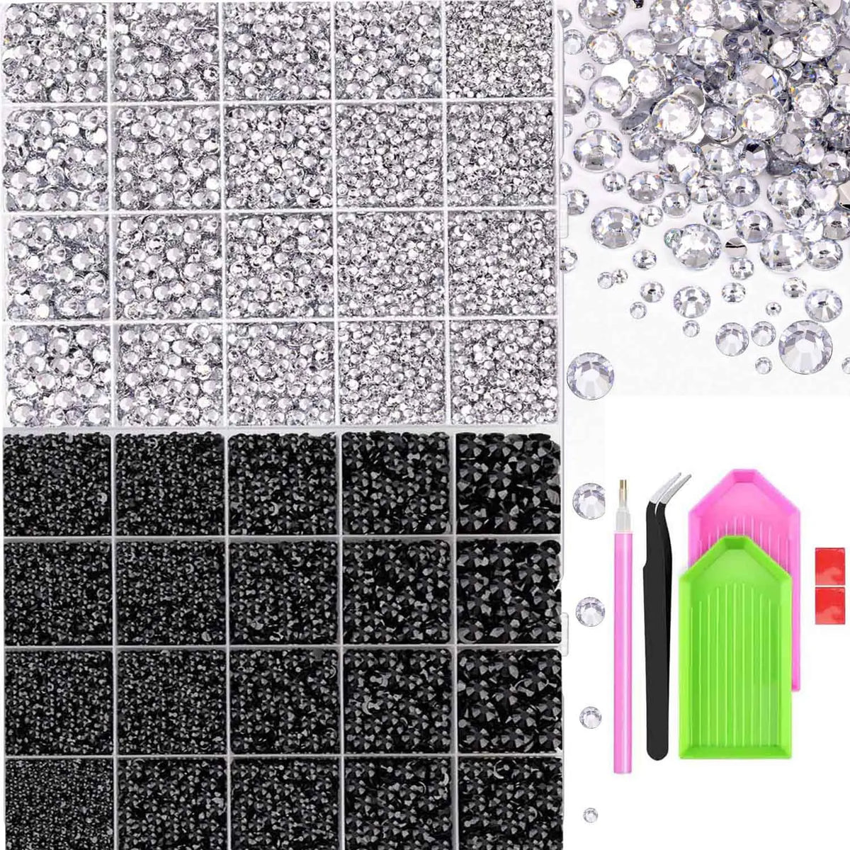 40-Grid Flatback Rhinestone Nail Kit – Gems, Diamonds & Zircon Nail Art Rhinestones PRIMED A6