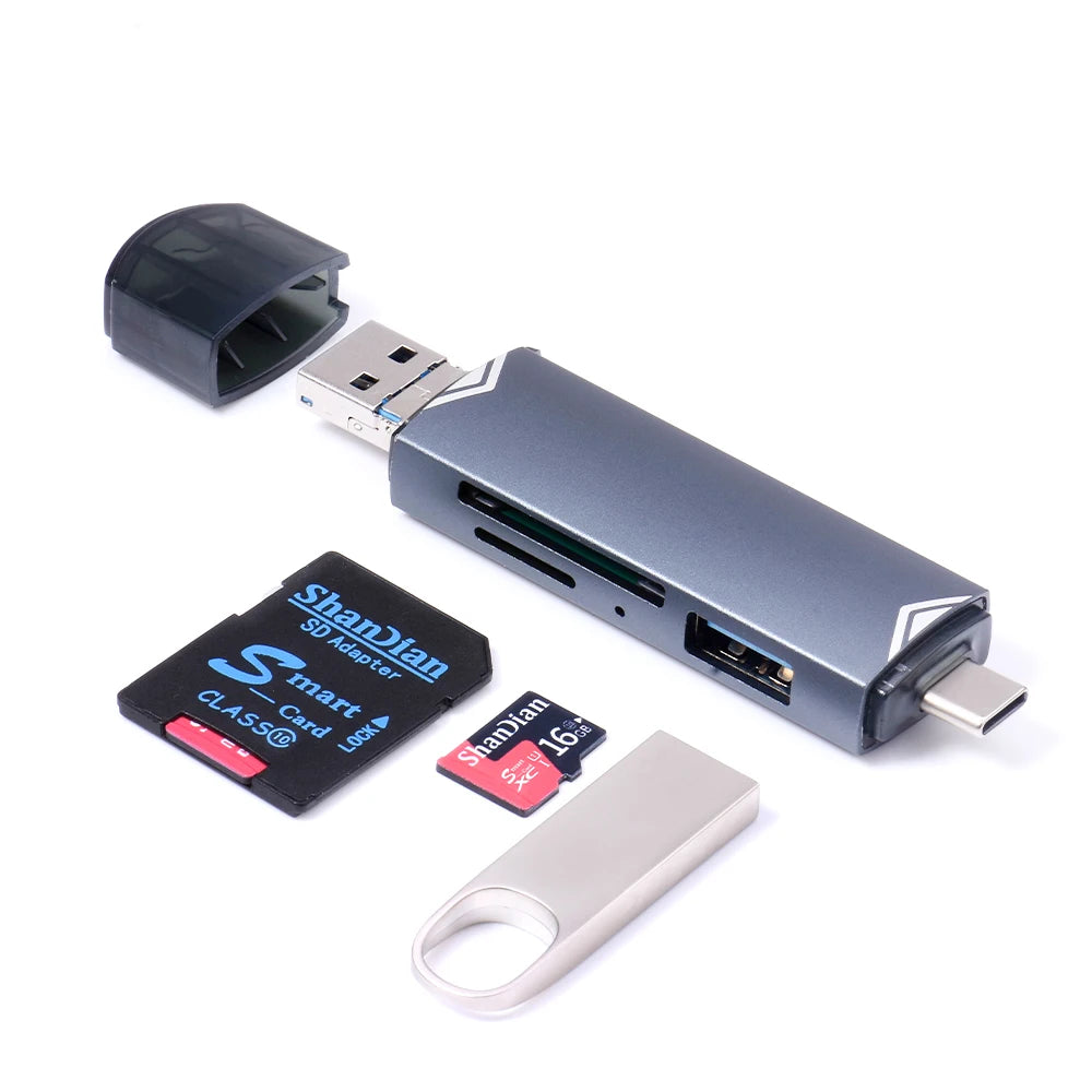 6-in-1 USB 3.0 Memory Card Reader – Type-C, OTG, SD & TF Memory Card Reader PRIMED