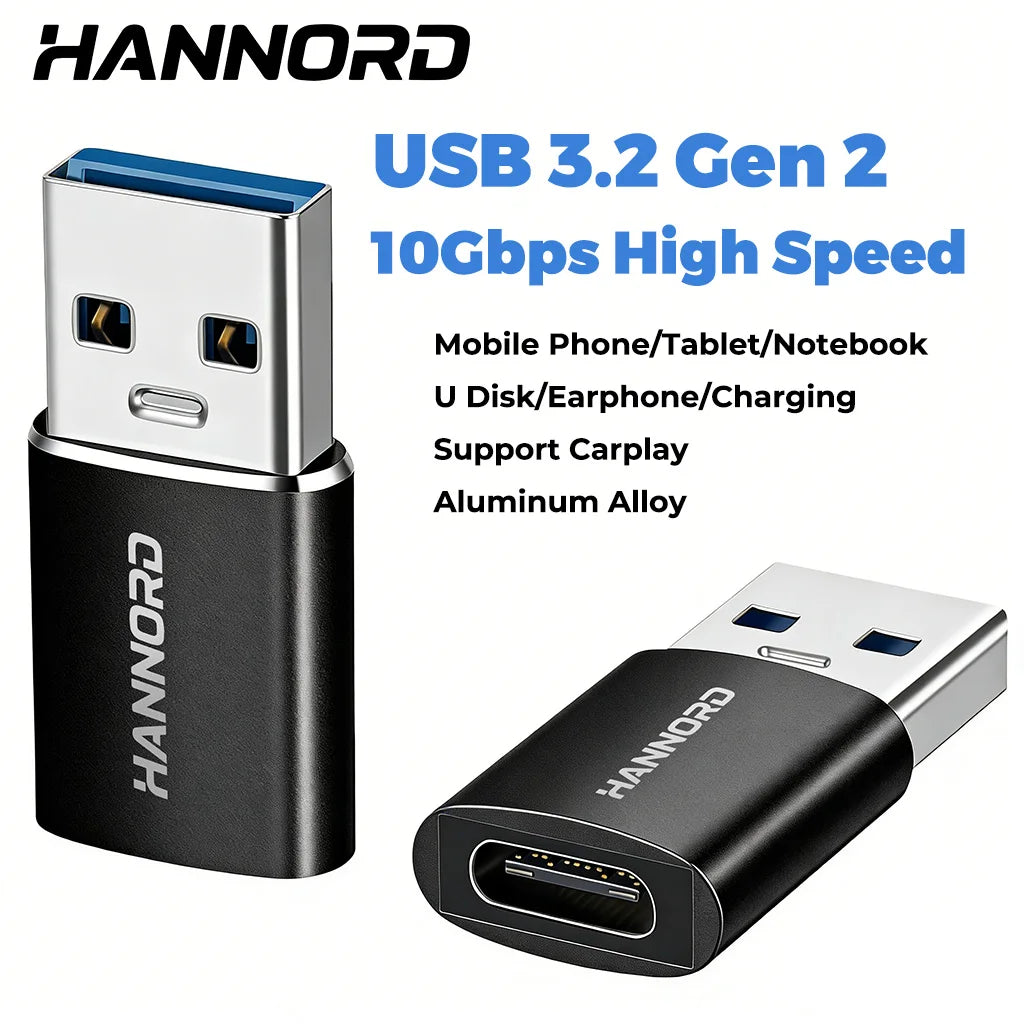Hannord USB-A to USB-C Adapter 10Gbps 3A Fast Charge OTG USB-C Adapter PRIMED