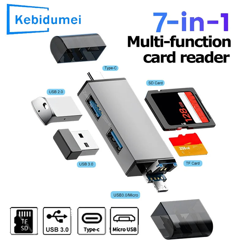 7-in-1 USB 3.0 Type-C SD TF Card Reader OTG Adapter USB Card Reader PRIMED