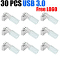 Crystal USB 3.0 Flash Drive 8–128GB | Bulk Custom Logo Pack USB Flash Drive PRIMED 16GB-LED Light 30pcs 3.0 Sliver
