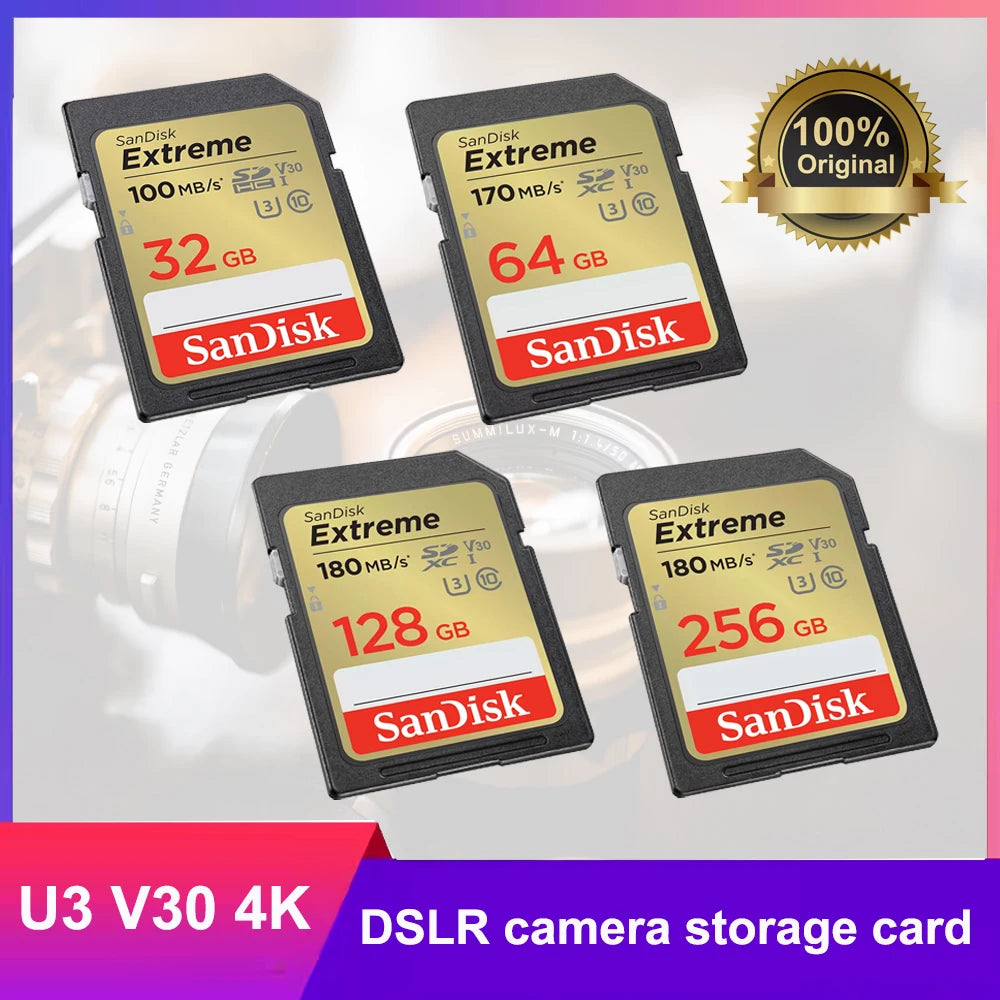 SanDisk Extreme SD Card 32GB–256GB U3 V30 4K UHD | 180MB/s Flash Memory Card PRIMED