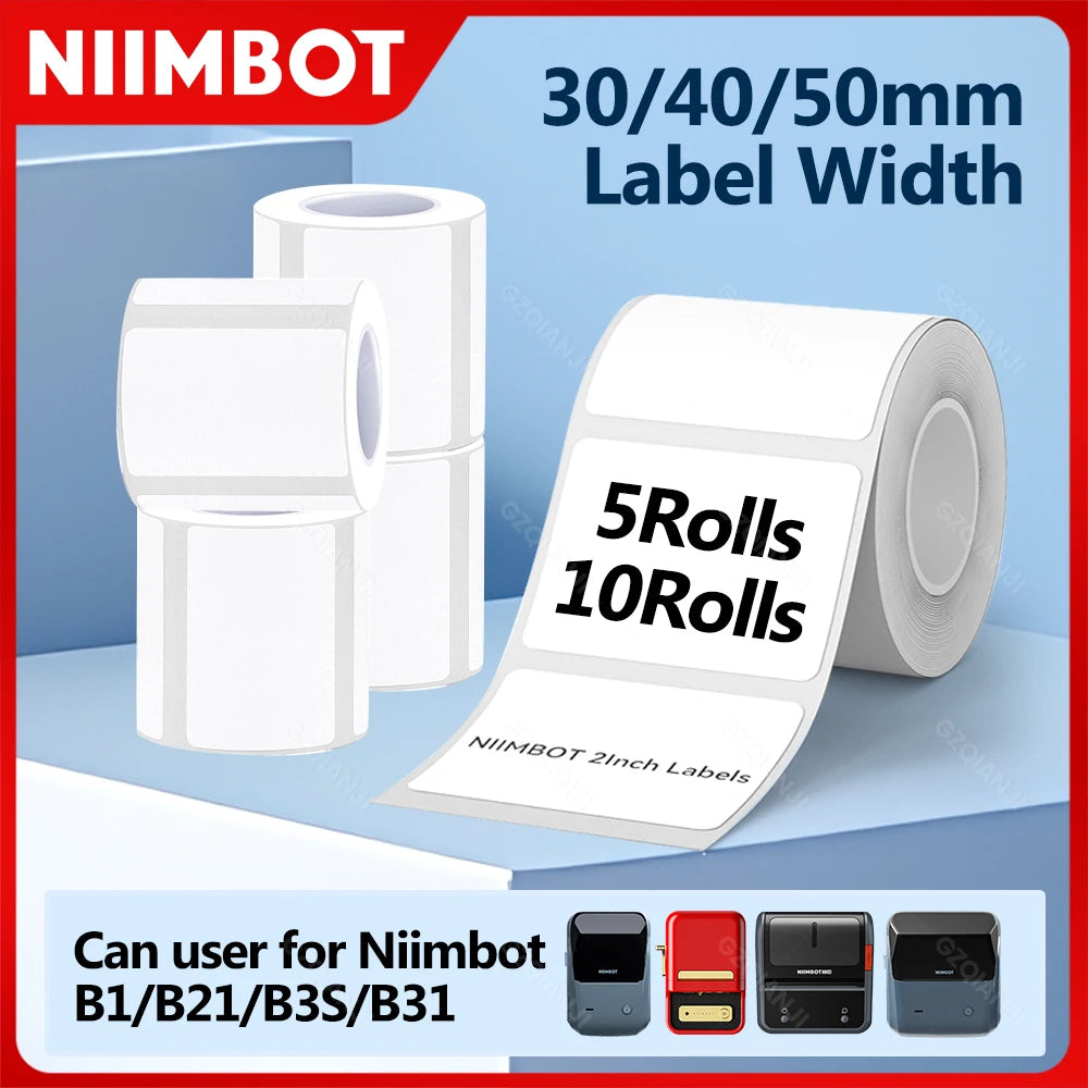 Niimbot White Thermal Label Paper 5/10 Rolls | B1 B21 B3S Thermal Label Rolls PRIMED