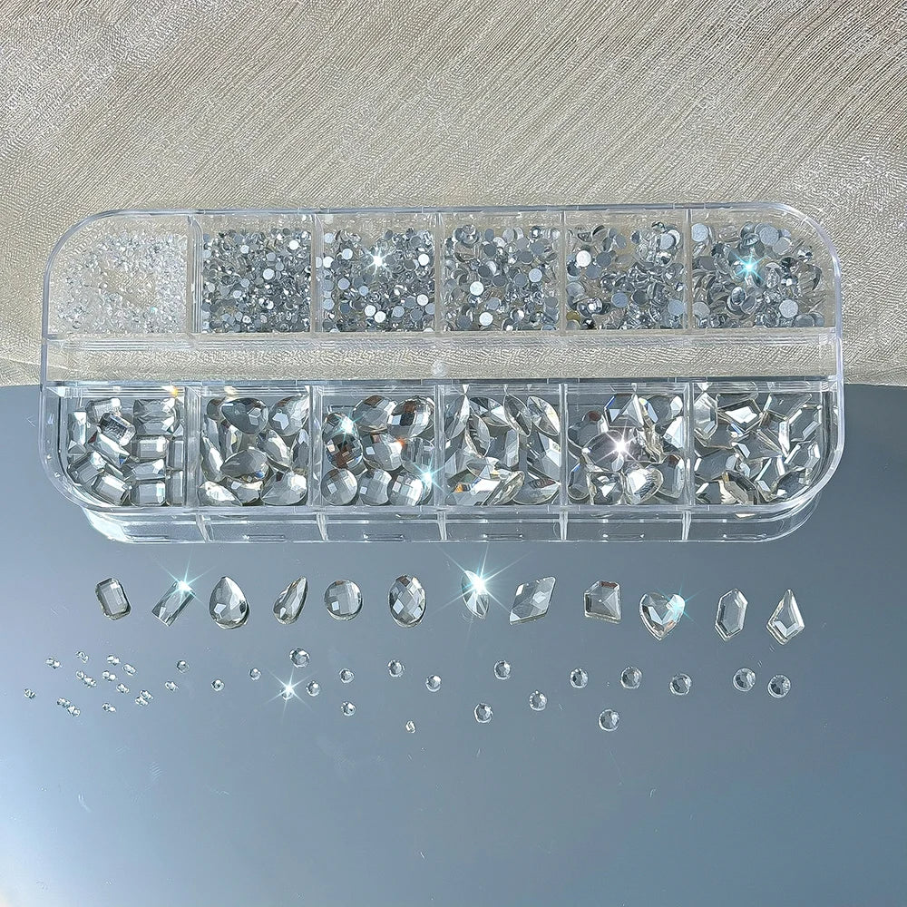 12-Grid Nail Rhinestones Set – Champagne Gold 3D Nail Gems Nail Art Rhinestones PRIMED PH282-6