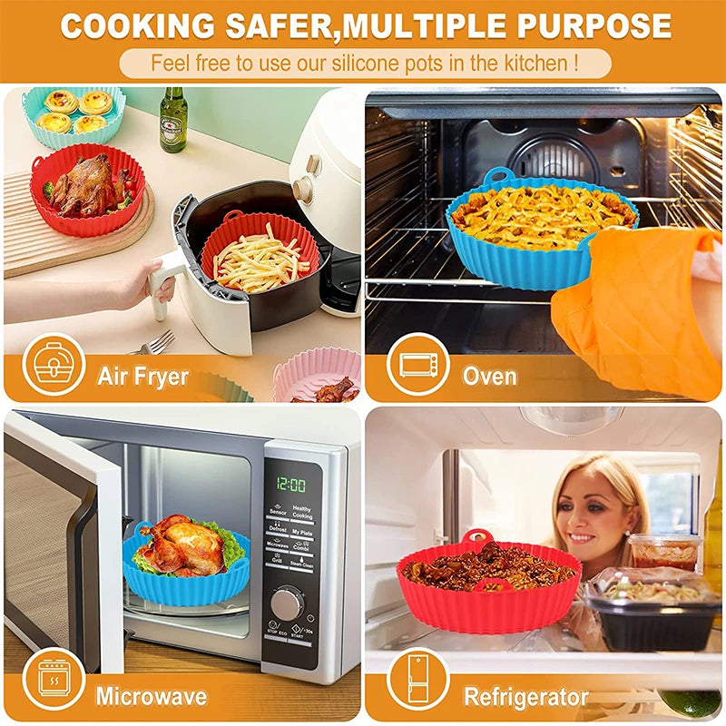 LMETJMA Reusable Silicone Air Fryer Liner Round Basket Insert Silicone Air Fryer Liner PRIMED
