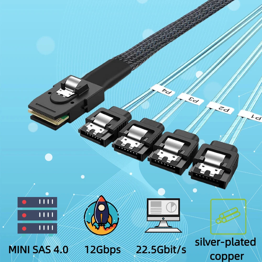 TISHRIC Mini SAS SFF-8643/8087 to SFF-8482 4x SATA Cable SAS SATA Cable PRIMED