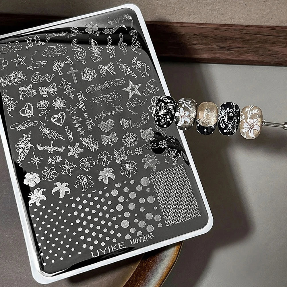 Retro Floral Nail Stamping Plate – Lily, Bows & Polka Dots