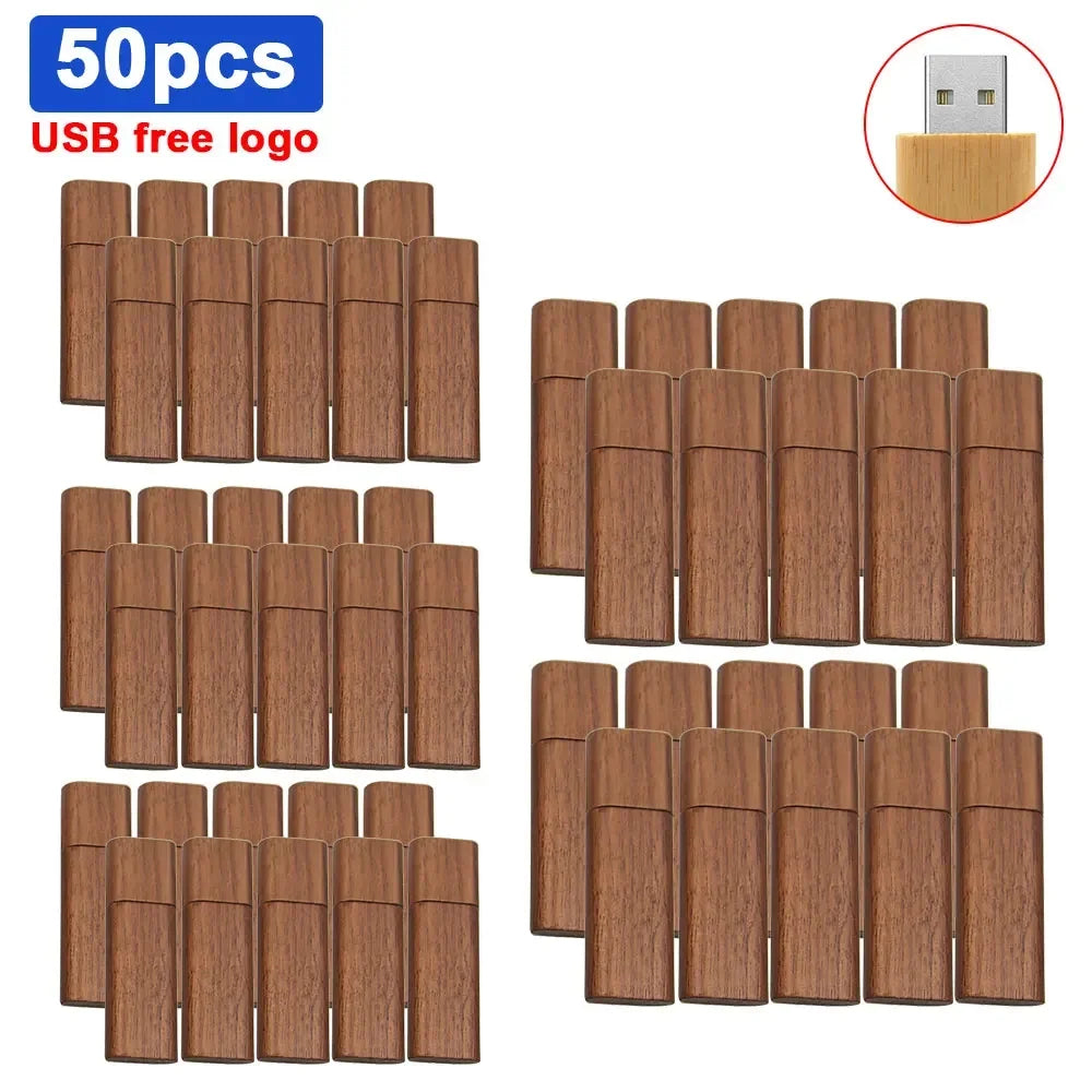 50-Pack Custom Logo Maple Wood USB Flash Drive 4GB–64GB Wood USB Flash Drive PRIMED