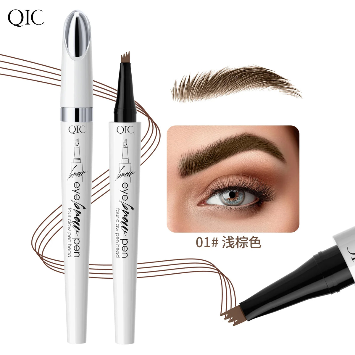 Waterproof 4-Tip Microblade Eyebrow Pen – Smudge-Proof Brow Eyebrow Makeup Pen PRIMED 01 Light Brown