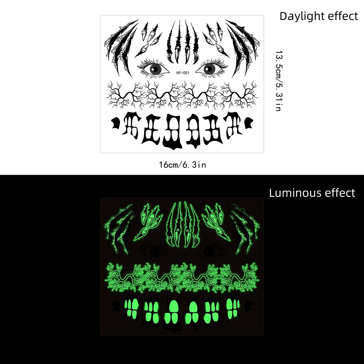 Halloween Glow in the Dark Mouth Temporary Tattoos | Eco-Friendly Temporary Face Tattoo PRIMED HY-001