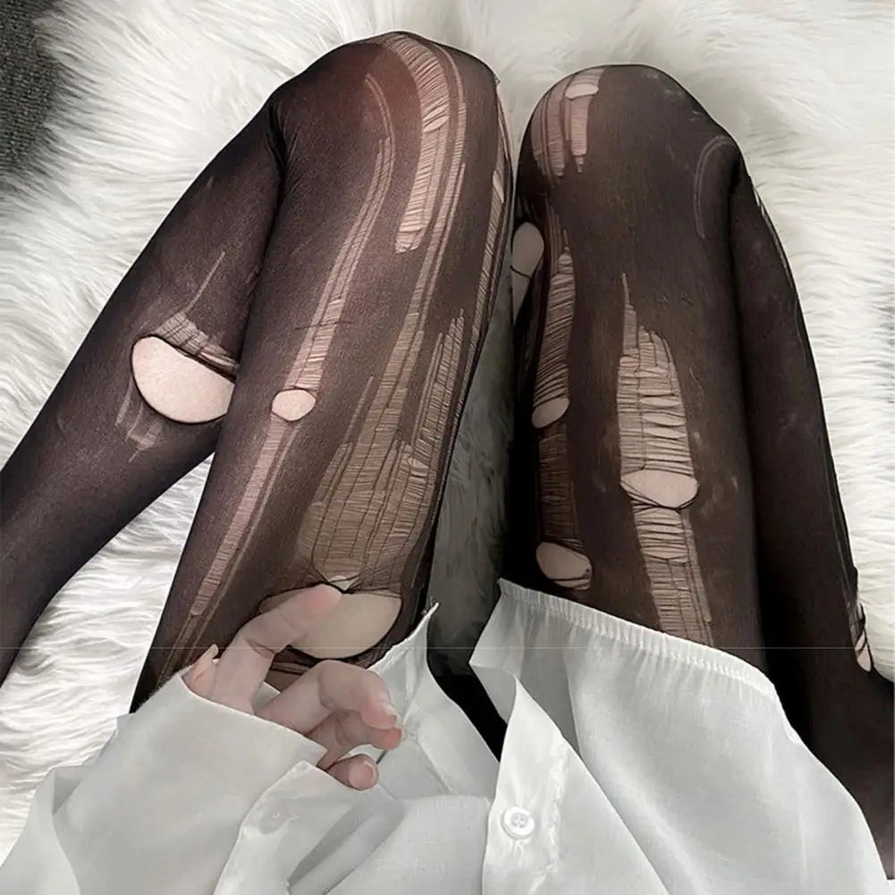 Women's Sheer Ripped Hollow-Out Pantyhose Tights | One Size Sheer Fashion Tights PRIMED
