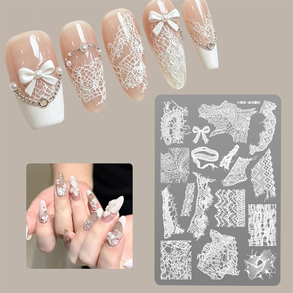 Nail Stamping Plate – Lace & Fishnet Pattern | Stainless Steel