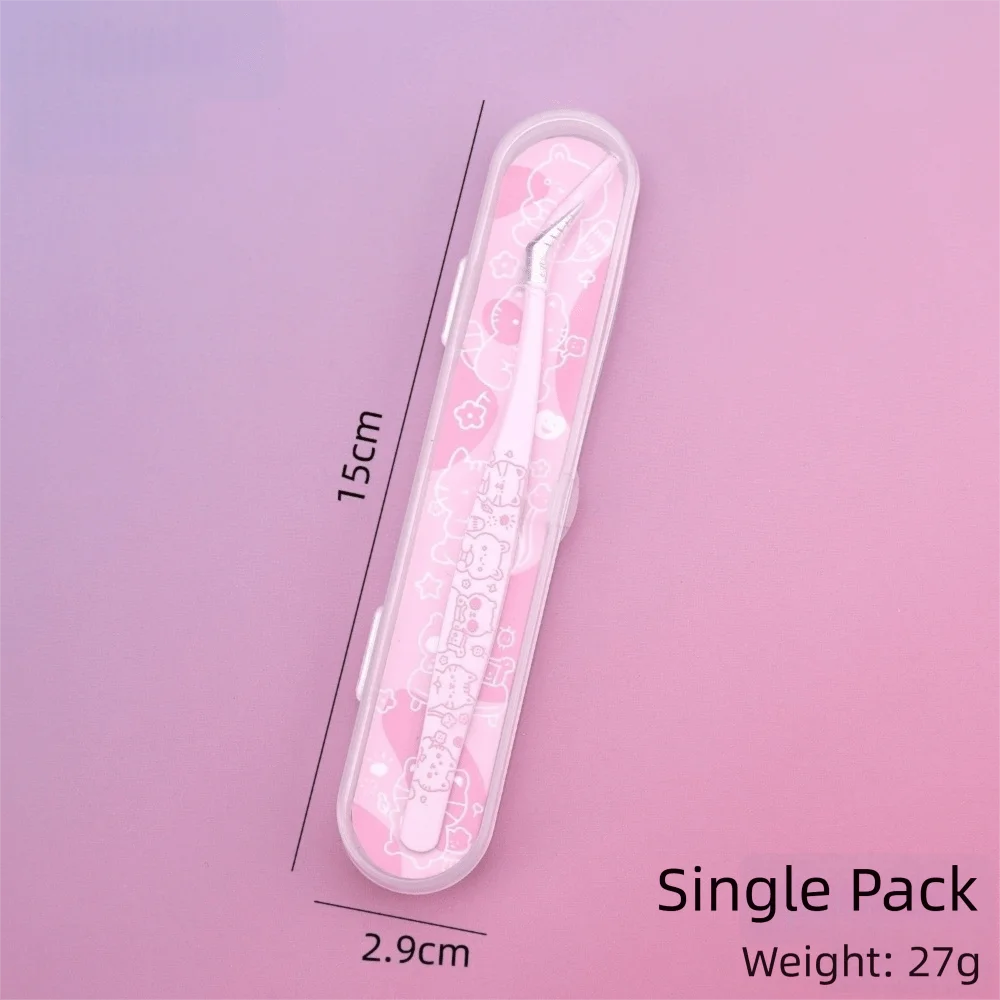 Cartoon Eyelash Extension Tweezers – Stainless Steel Lash Tool Eyelash Tweezers PRIMED Pink-Type A