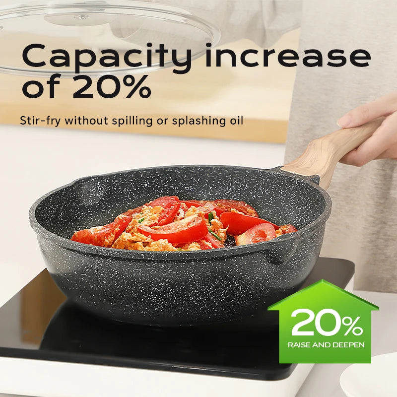 DONNOR Nonstick Frying Pan with Lid – Induction Compatible 28cm Nonstick Frying Pan PRIMED