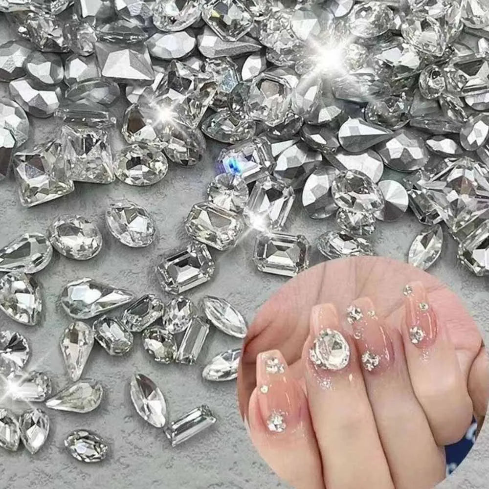 50Pcs Pink Zircon Nail Rhinestones Heart & Oval Manicure Charms Nail Art Rhinestones PRIMED JZ88-1