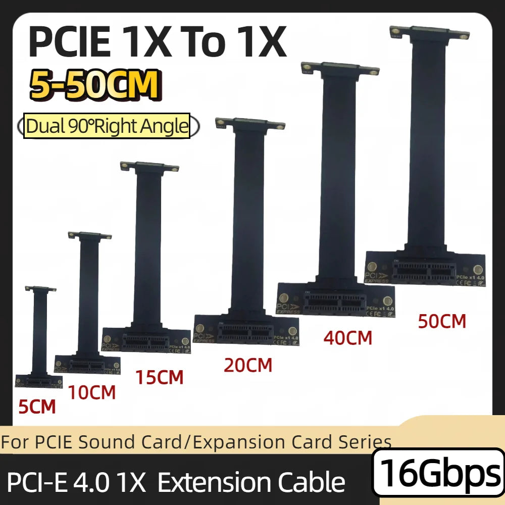 TISHRIC PCIe 4.0 1X Extension Cable Dual 90° Right Angle 16Gbps PCIe Extension Cable PRIMED