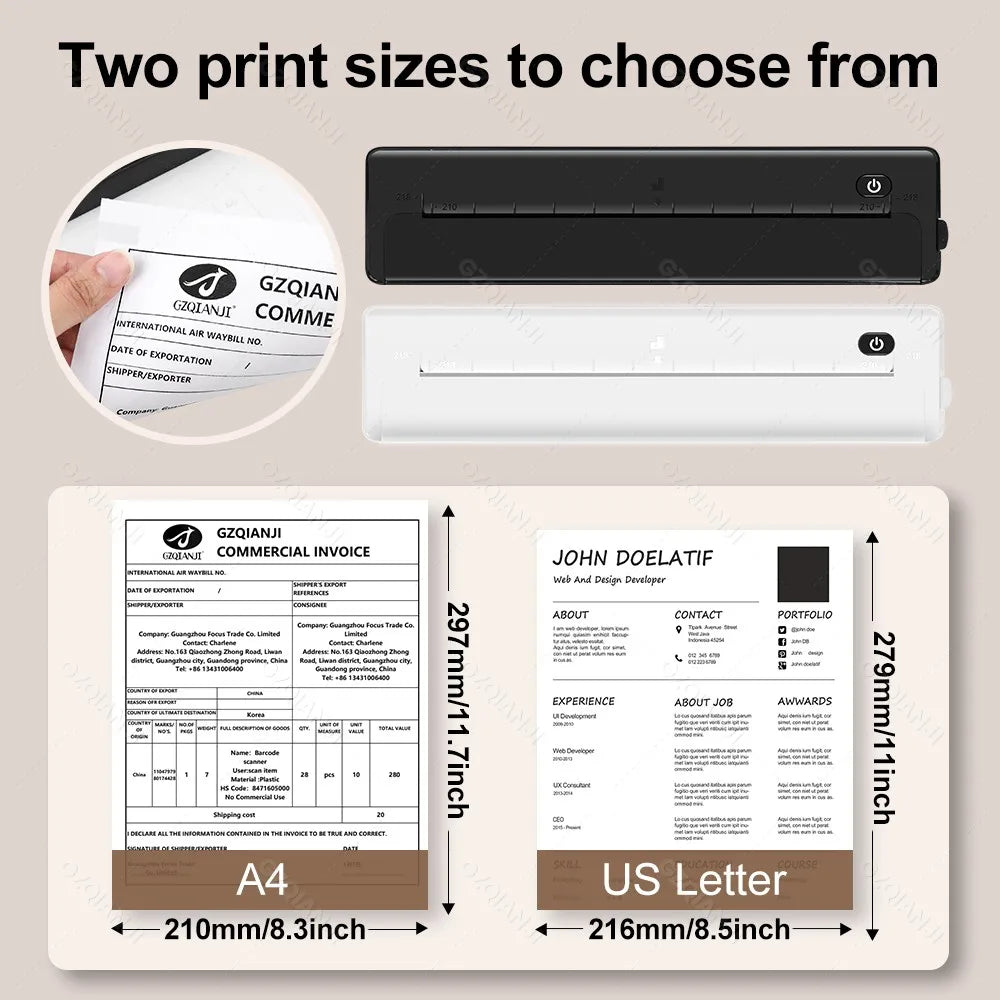 A4 Bluetooth Thermal Printer Portable Inkless – 50 Sheets Included Portable Thermal Printer PRIMED
