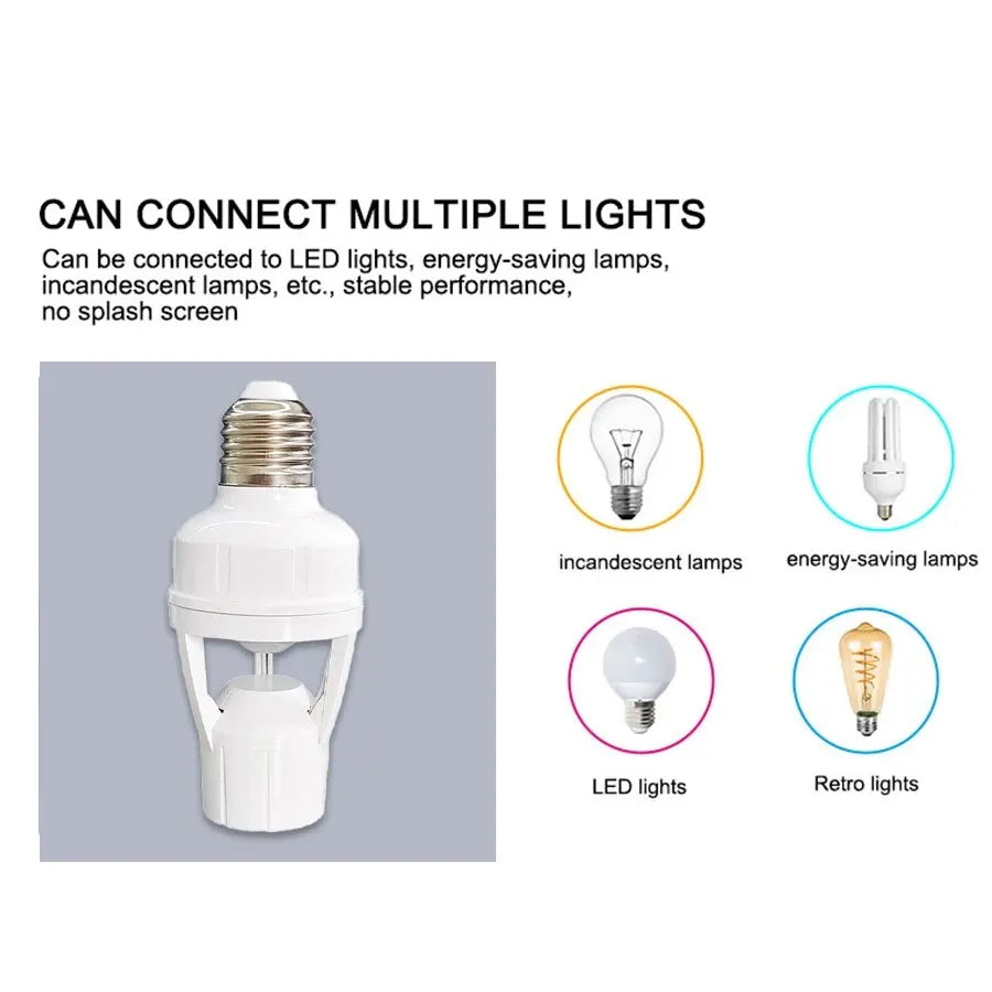 E27 PIR Motion Sensor Bulb Socket Adapter 100–240V Auto Light Motion Sensor Adapter PRIMED