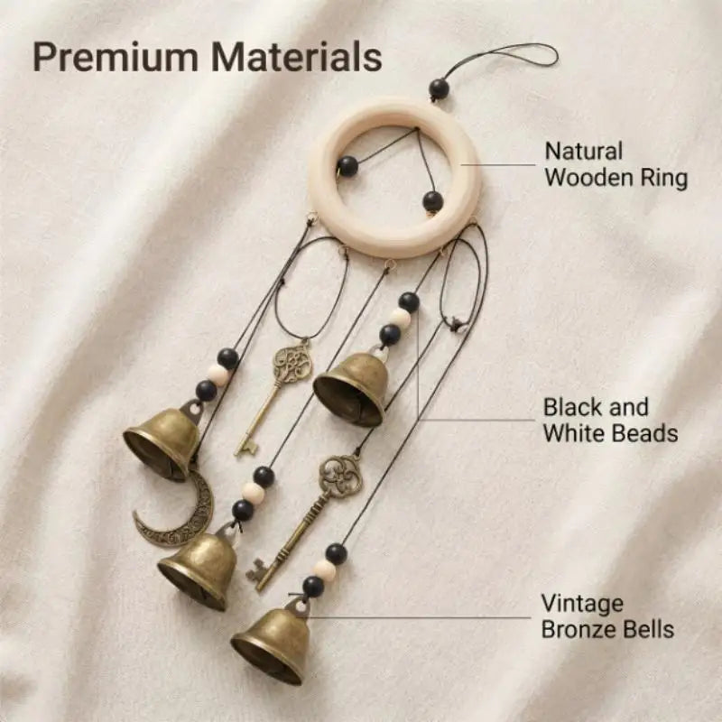 Vintage Witch Bells Wind Chime – Moon & Star Metal Ornament