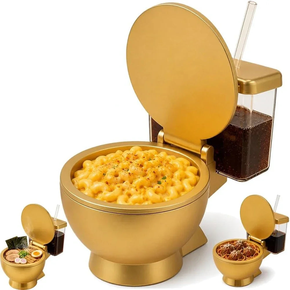 Toilet Shaped Ramen Bowl Set with Drink Cup & Straw | Gag Gift