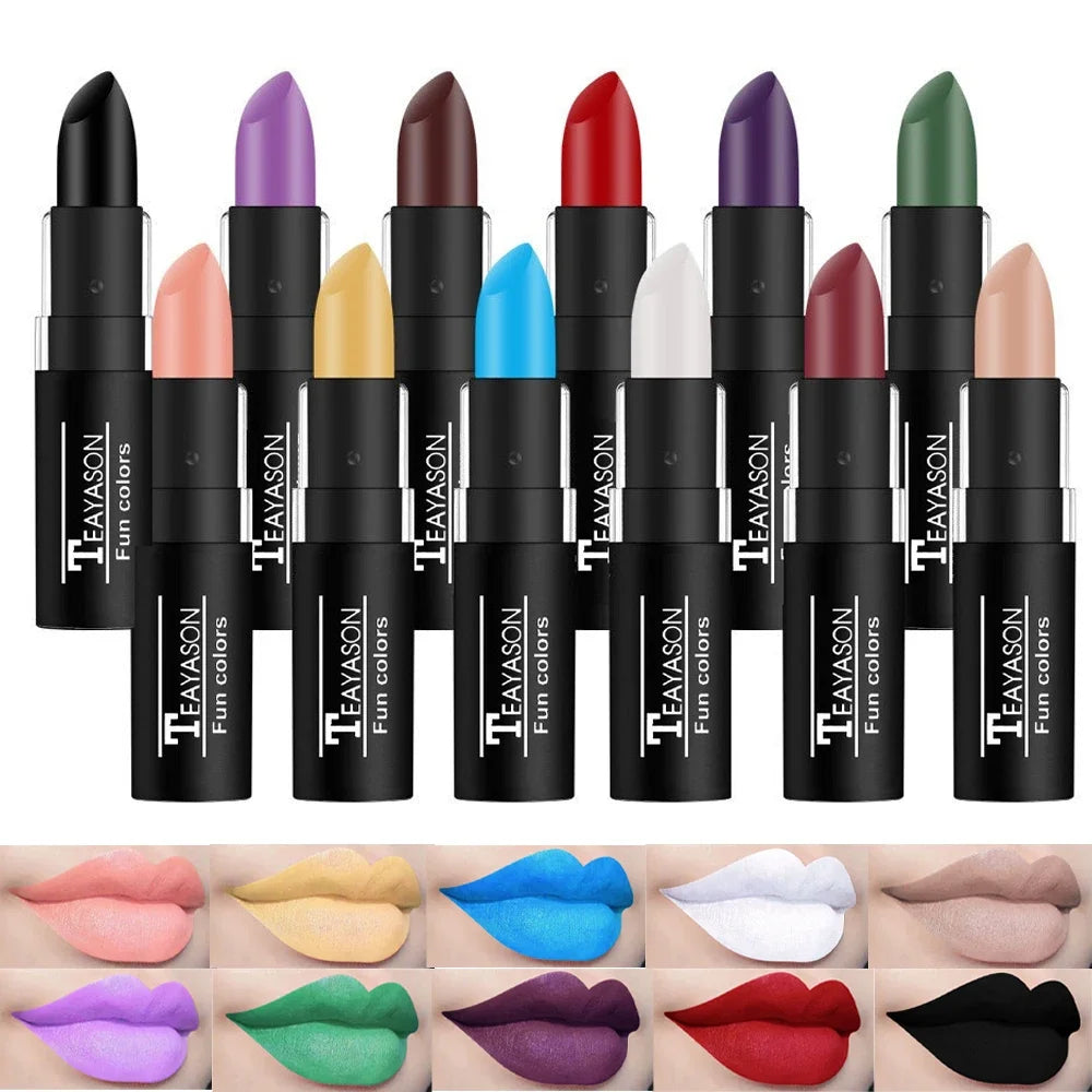 12-Color Dark Matte Lipstick – Long-Lasting Non-Transfer Matte Lipstick PRIMED
