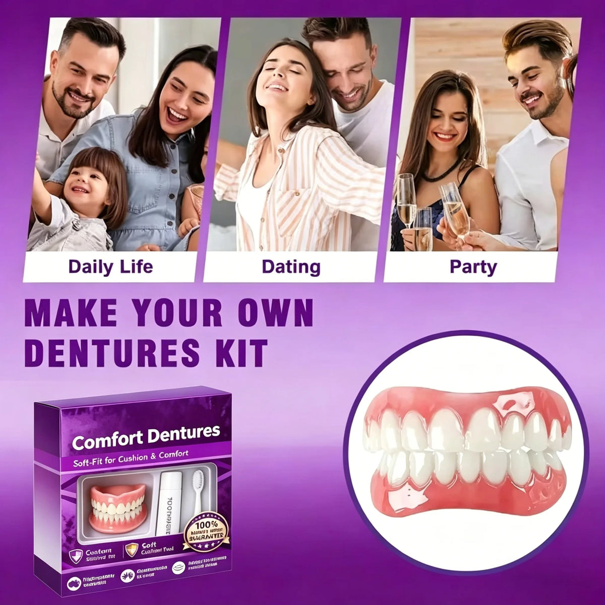 Silicone Dentures Full Set – Upper & Lower Fake Teeth Combo