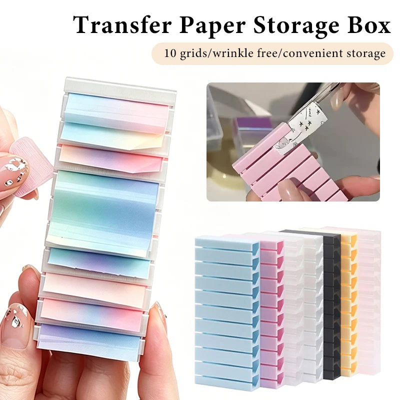 10-Compartment Nail Transfer Paper Storage Box – 7 Colors