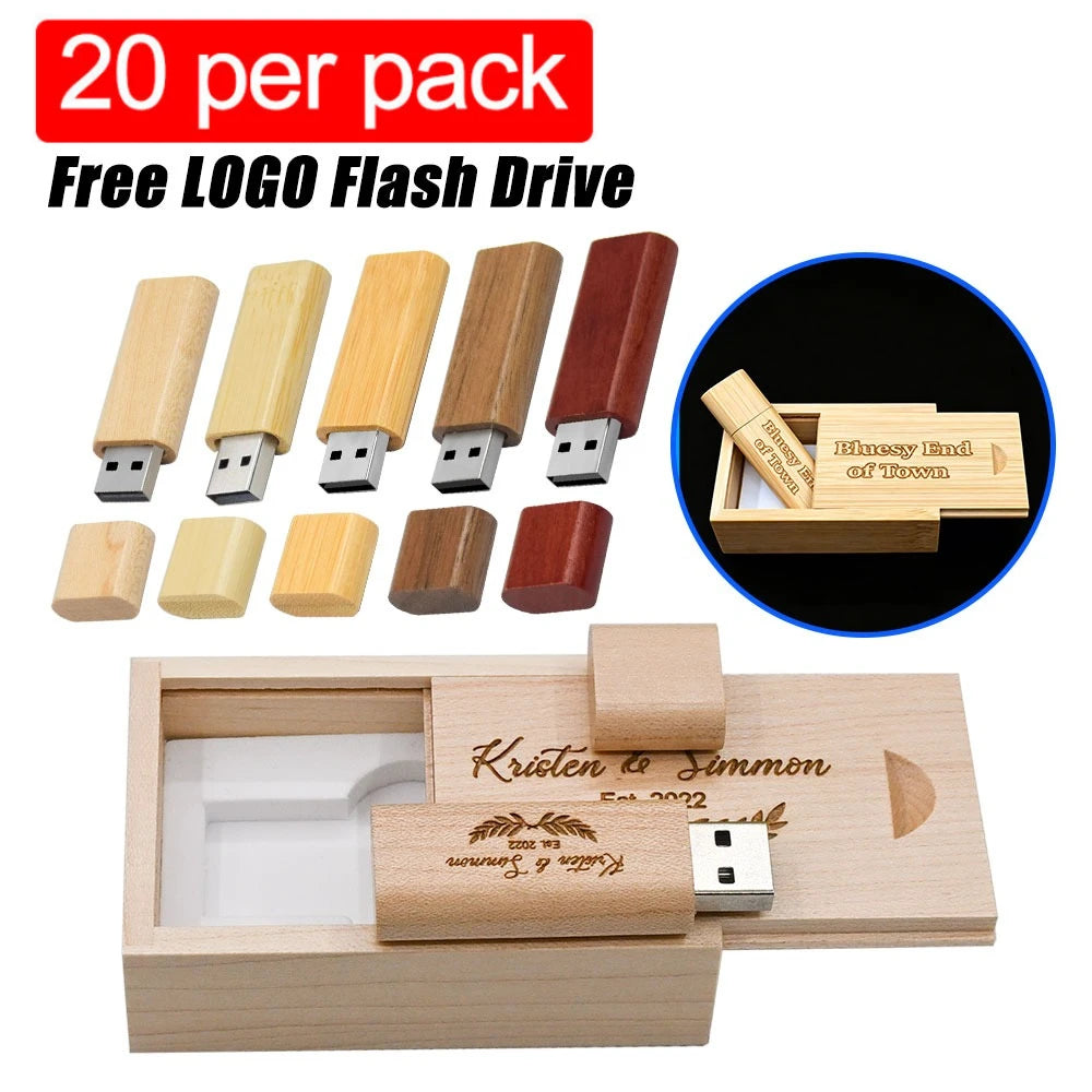 20-Pack Wooden USB Flash Drive 128GB | Custom Logo Bulk Gift USB Flash Drive PRIMED