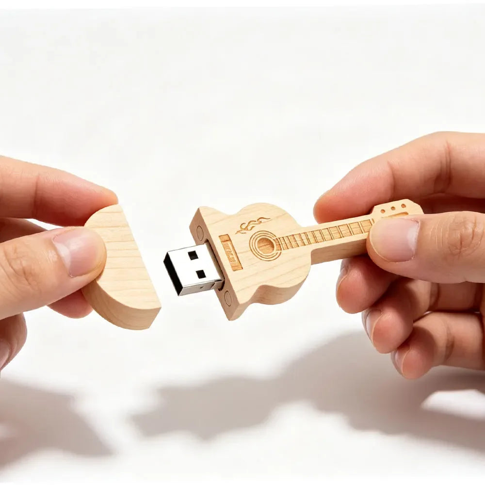 Maple Wood Guitar USB 3.0 Flash Drive 8GB–128GB Custom Logo USB Flash Drive PRIMED