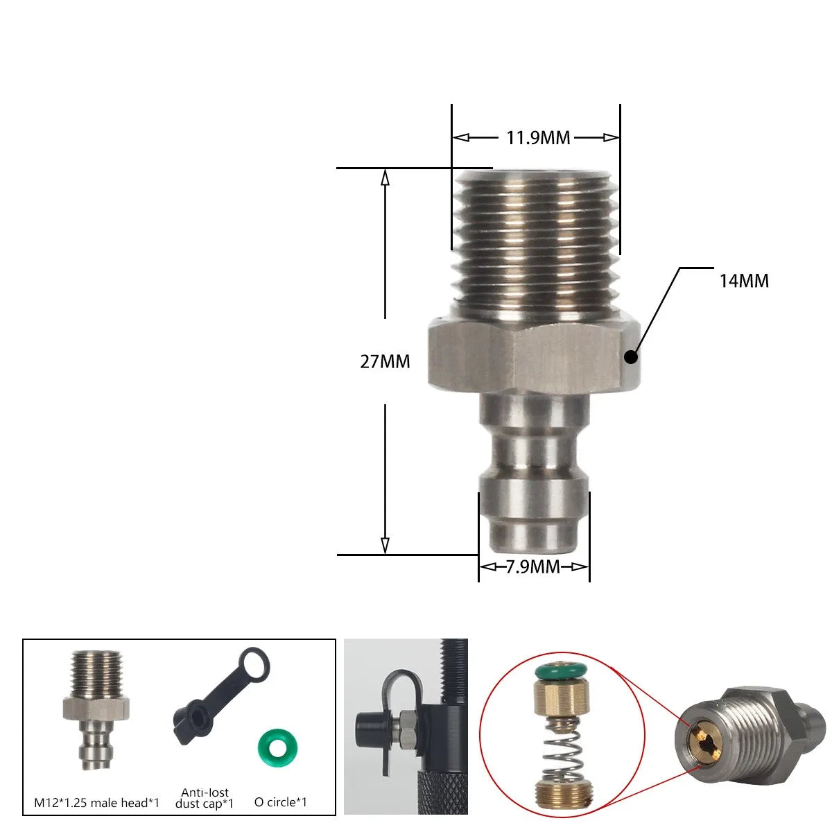 M12×1.25 Adapter Check Valve – 8mm Quick-Fill, 40MPA