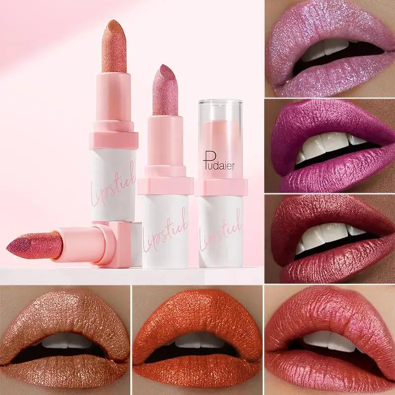 Pudaier Diamond Lipstick 10 Shades – Waterproof Glitter Lip