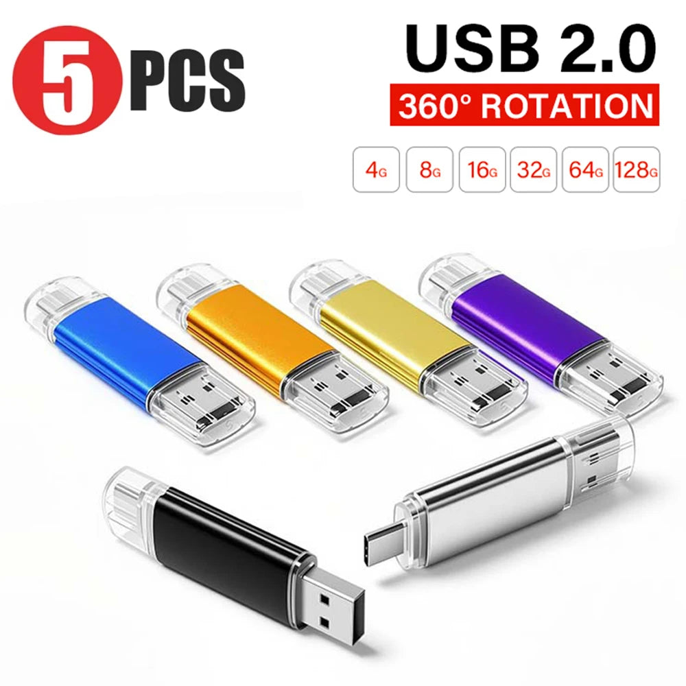 JASTER 5-Pack Type-C USB 2.0 Flash Drive 128MB–128GB USB Flash Drive PRIMED