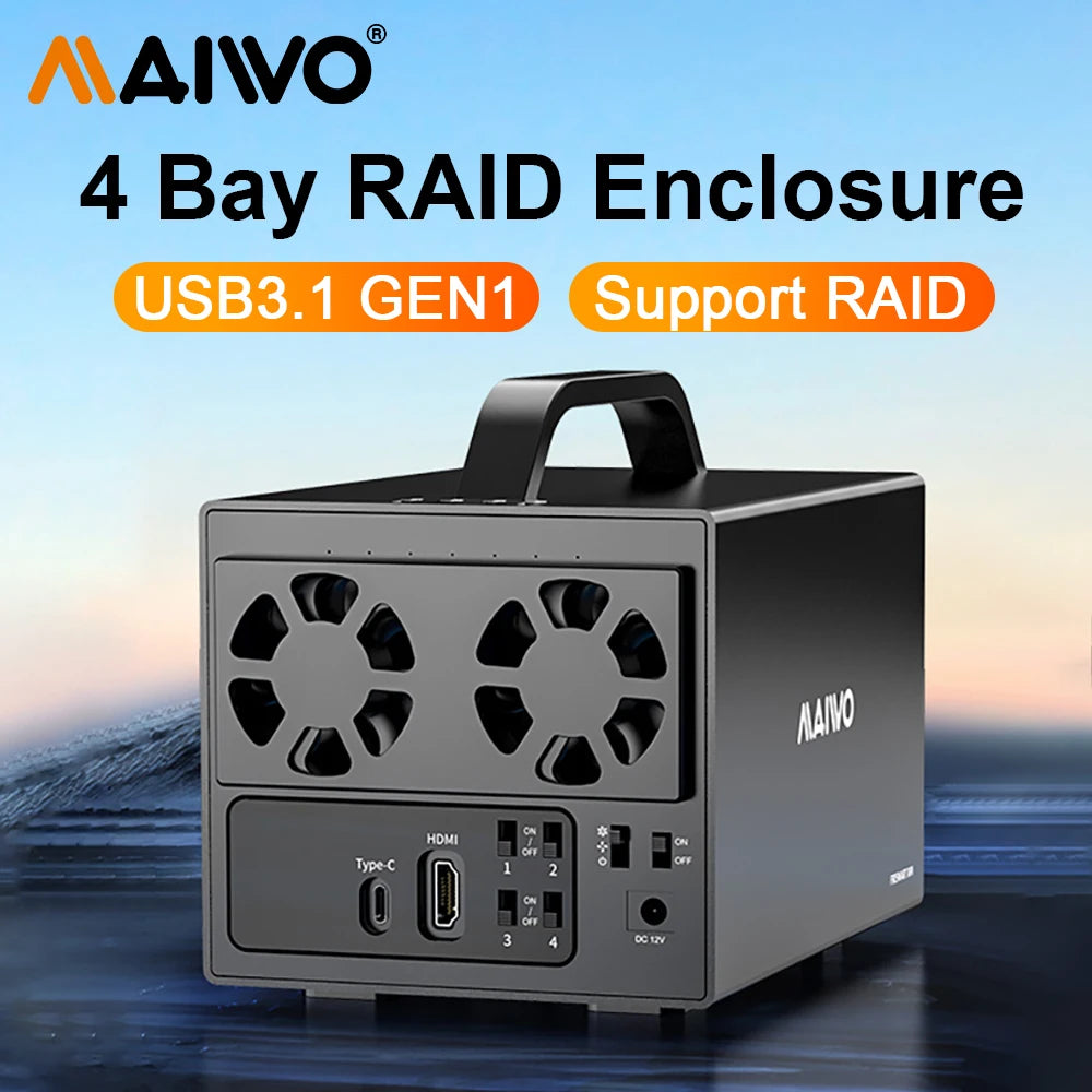 MAIWO 4-Bay RAID HDD Enclosure USB-C & HDMI 4K | 96TB HDD RAID Enclosure PRIMED