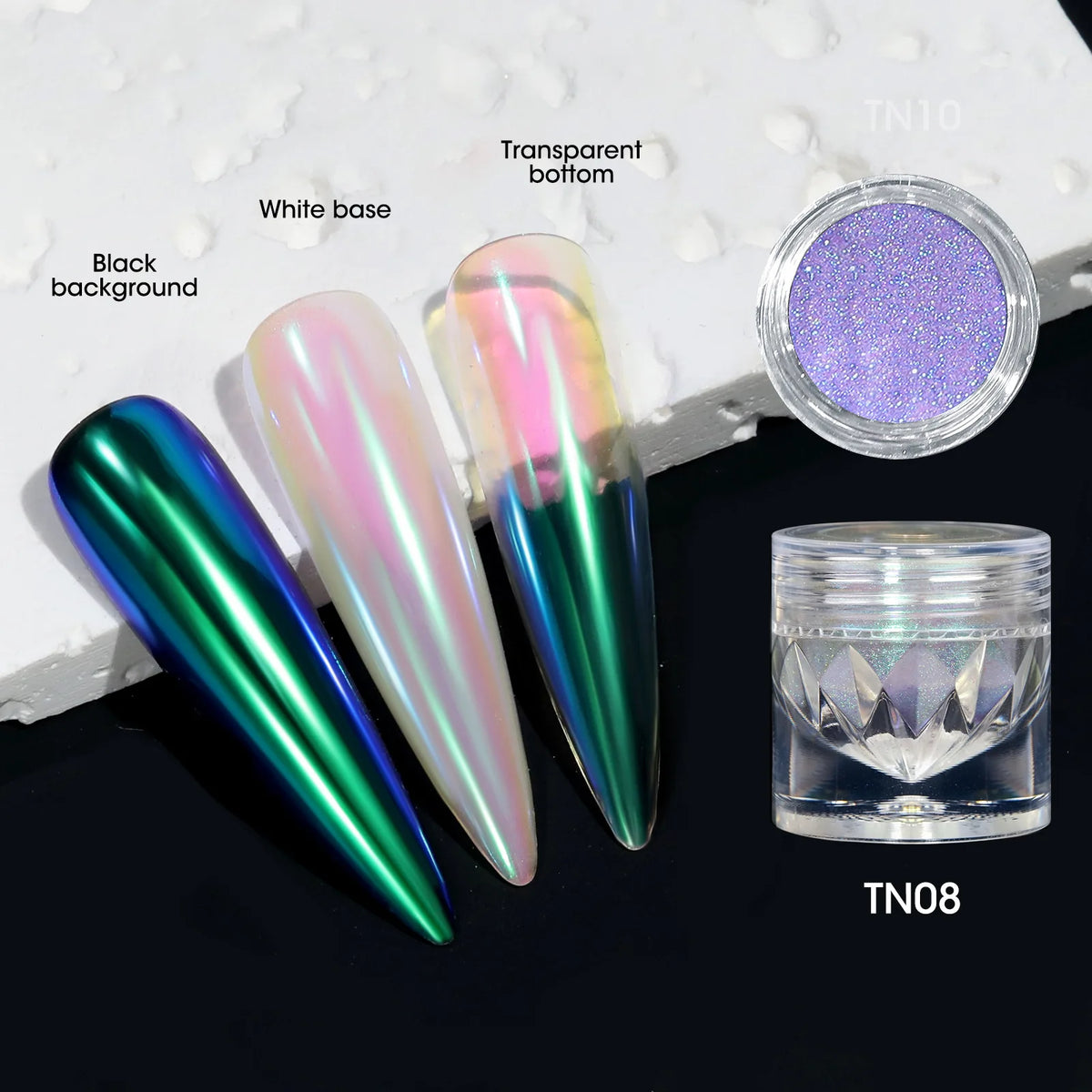 10-Color Aurora Chrome Nail Powder – Iridescent Chameleon Pigment