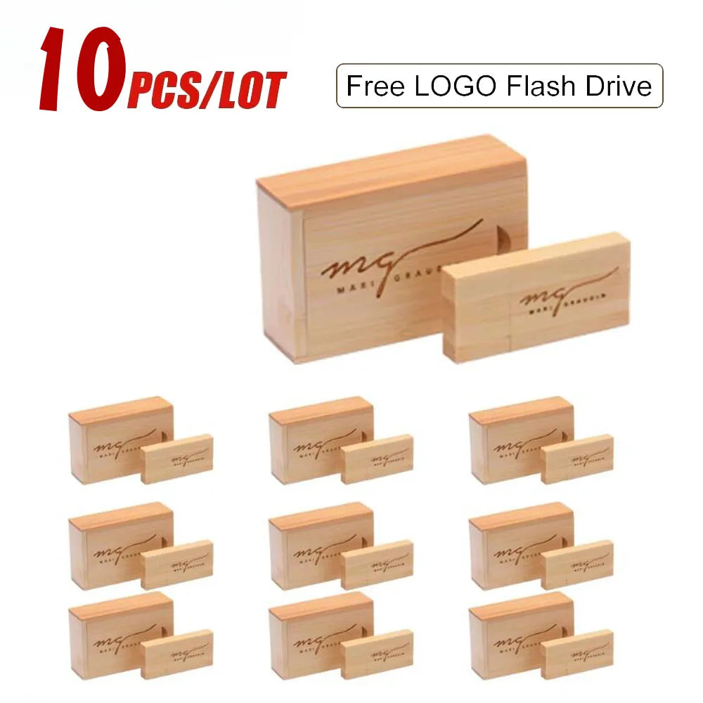 10-Pack Walnut Wood USB Flash Drives 16–128GB | Custom Gift USB Flash Drive Set PRIMED