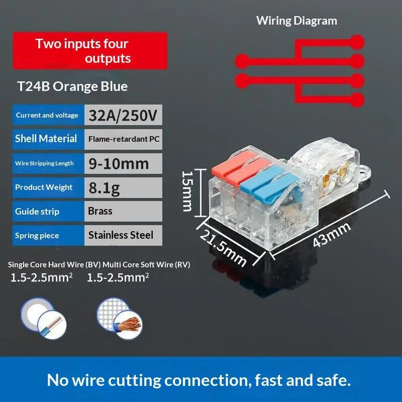 T-Type No-Strip Wire Connector | Quick Branch Terminal Block