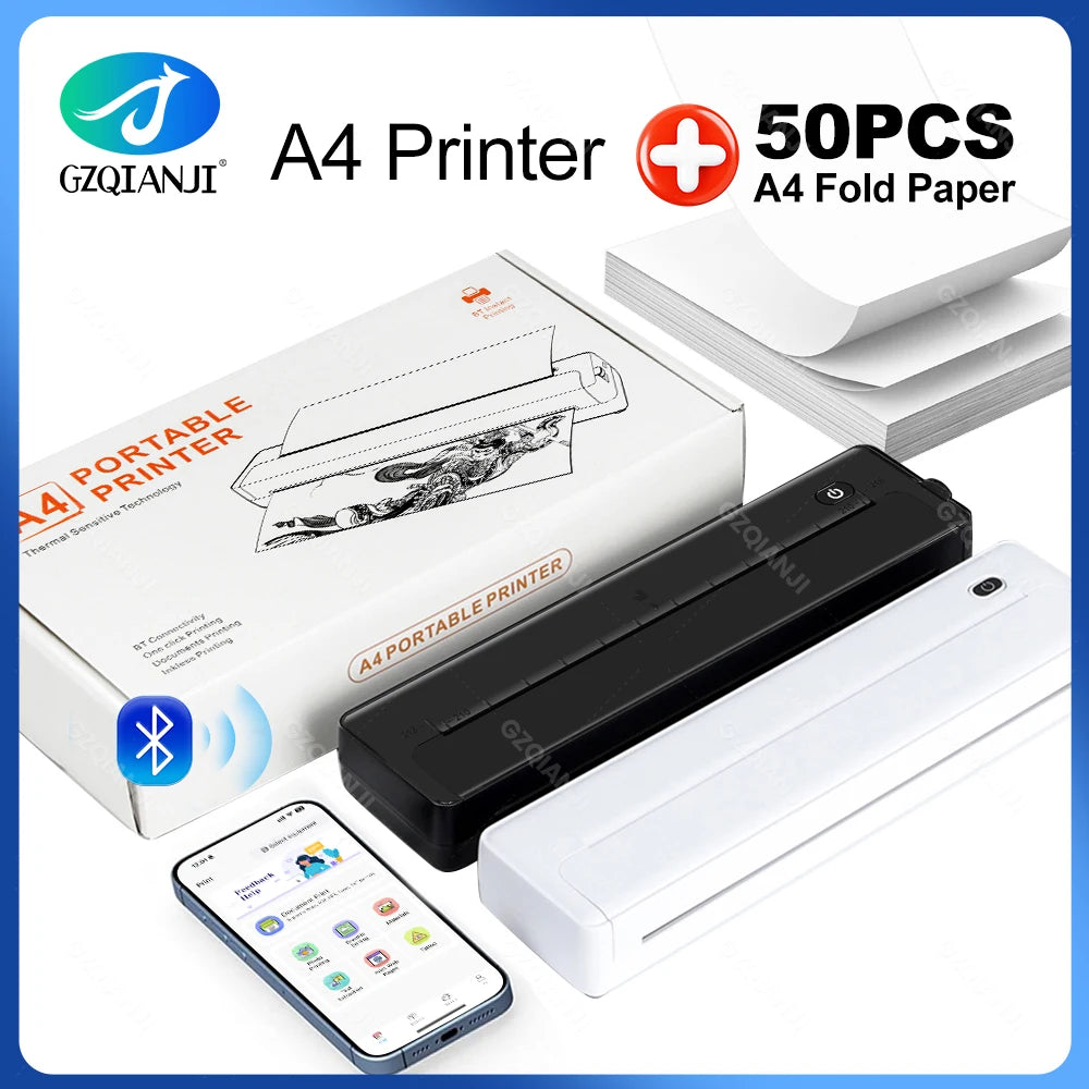 A4 Bluetooth Thermal Printer Portable Inkless – 50 Sheets Included Portable Thermal Printer PRIMED