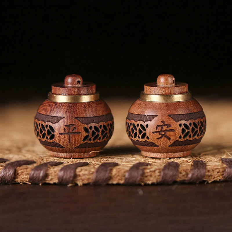 Wood Hollow Carved Aroma Diffuser Bottle Car Pendant