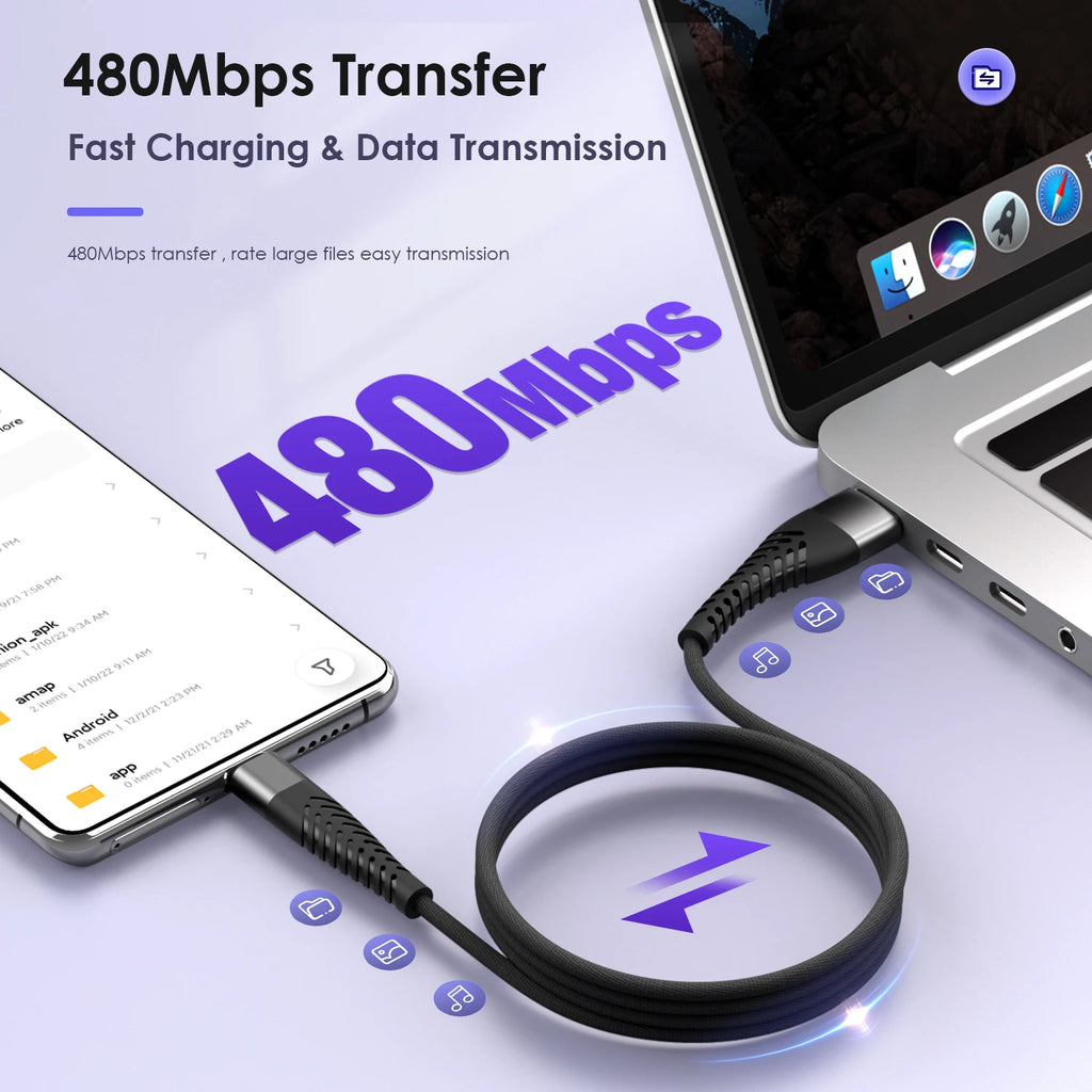 100W 7A USB-C Fast Charging Nylon Braided Cable 0.25M–3M USB-C Charging Cable PRIMED