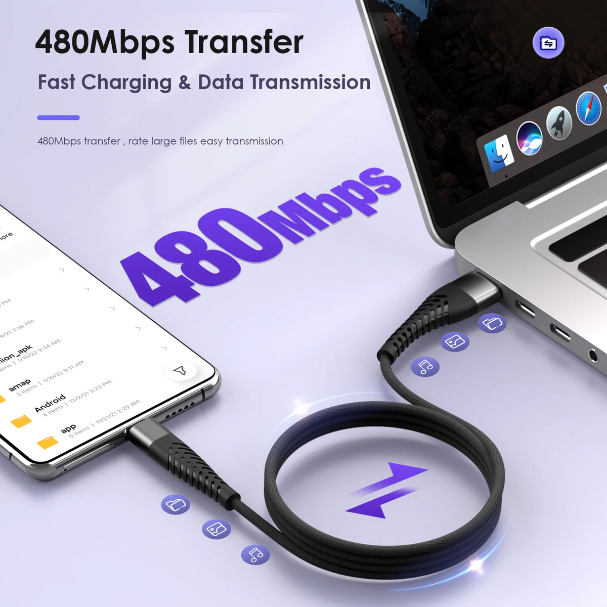 100W 7A USB-C Fast Charging Nylon Braided Cable 0.25M–3M USB-C Charging Cable PRIMED