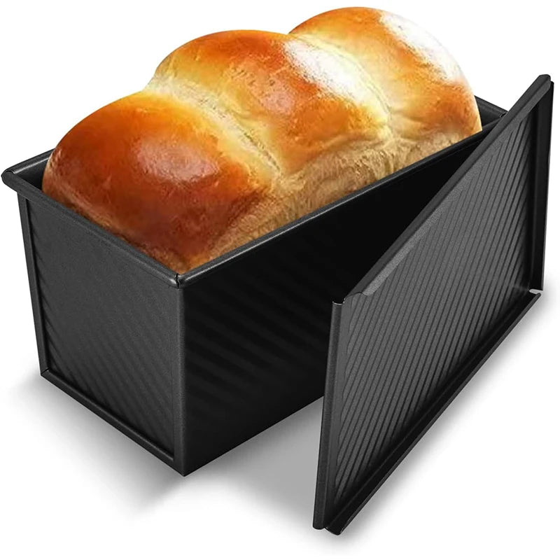 LMETJMA 1 lb Pullman Loaf Pan with Lid | Non-Stick Carbon Steel Pullman Loaf Pan PRIMED black