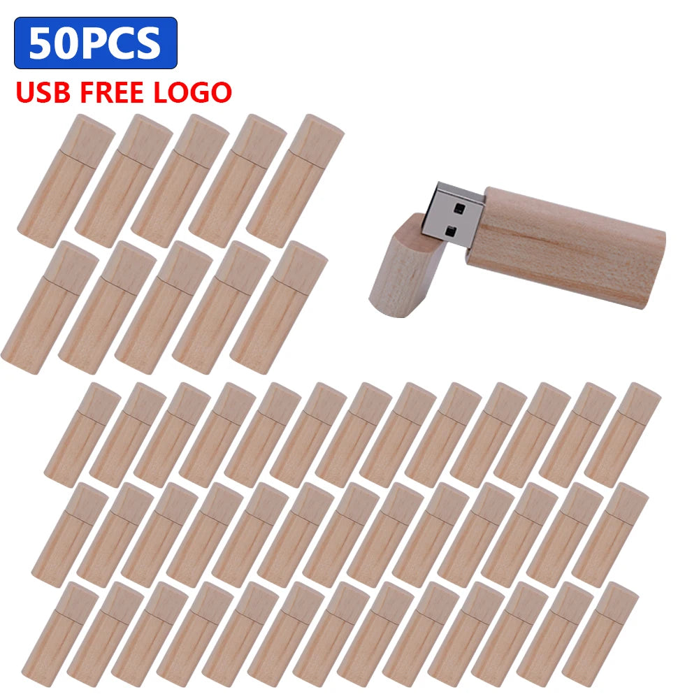 Wooden USB Flash Drive Custom Logo Bulk 4GB–64GB | 10/30/50 Pack