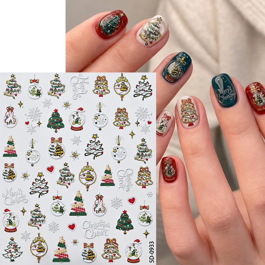 5D Gold Christmas Nail Art Stickers – 3D Snowflake Decals Nail Art Stickers PRIMED