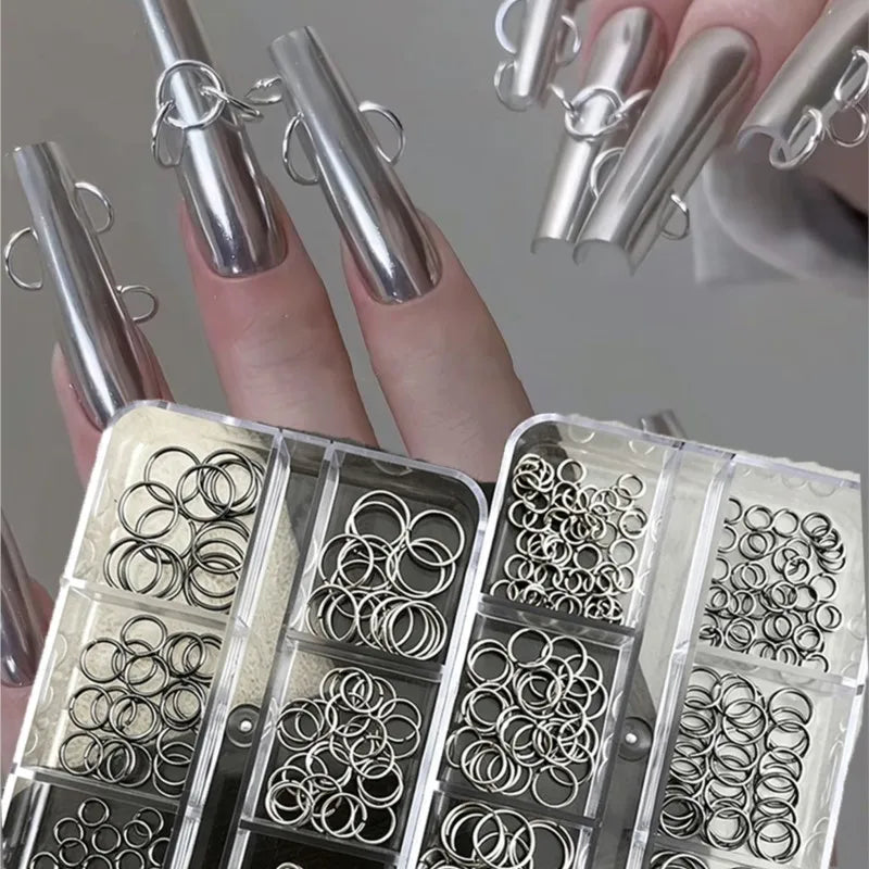 Punk Ring Rivets Nail Art Charms 6-Grid Box | 3D DIY Decor Nail Art Charms PRIMED