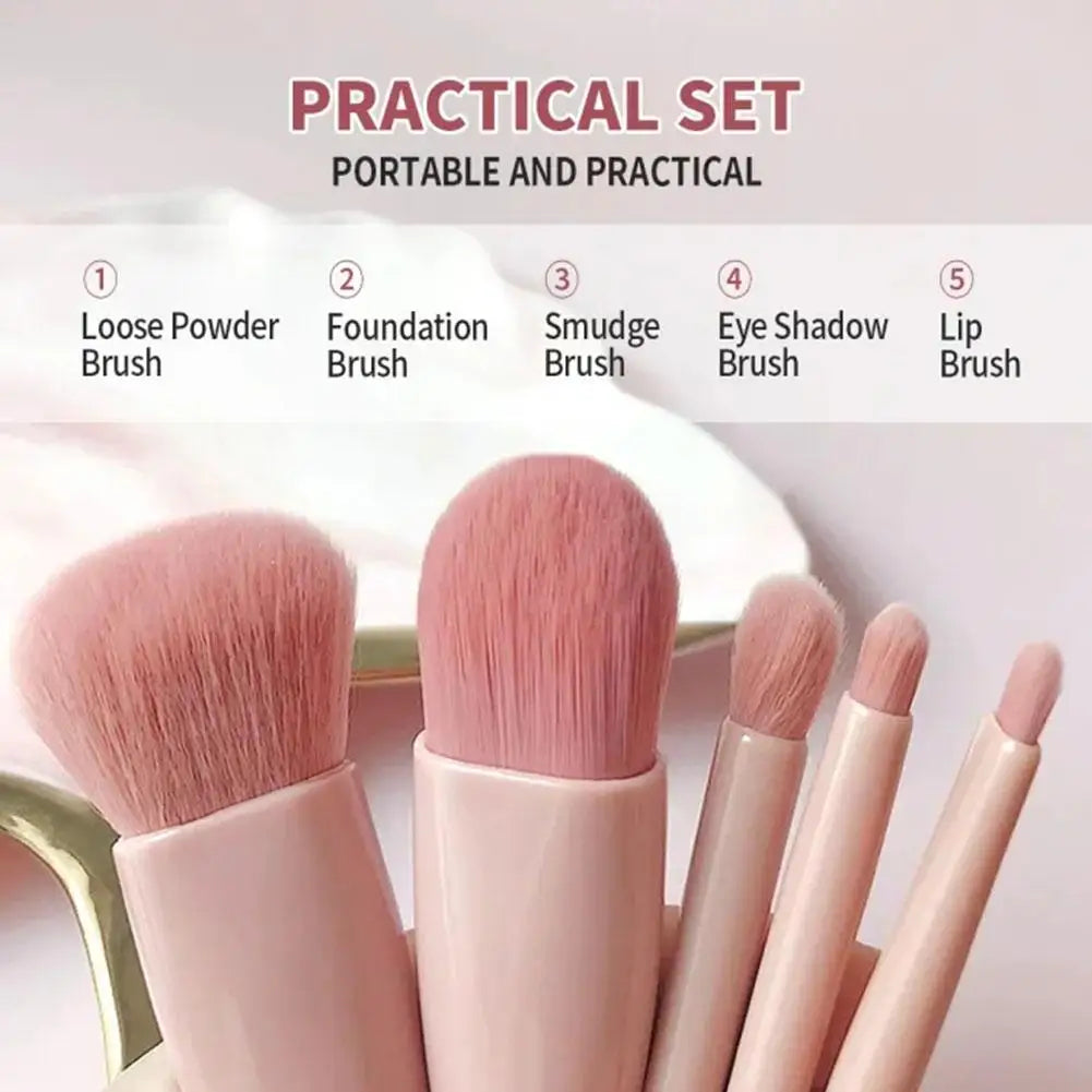 5-Piece Portable Travel Makeup Brush Set with Mirror