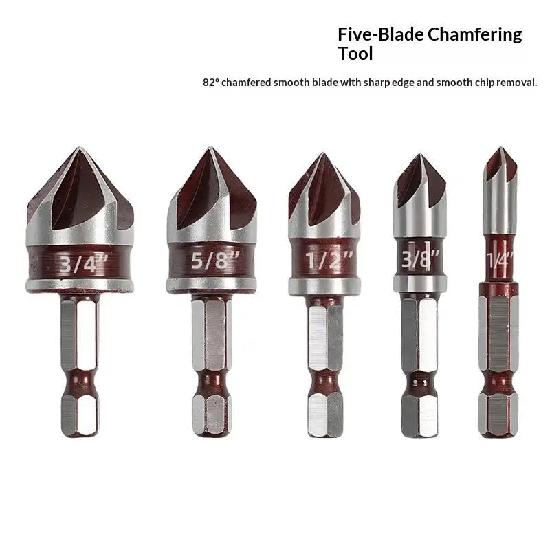 5-Flute Titanium Countersink Drill Bit Set + Center Punch Countersink Drill Bit Set PRIMED