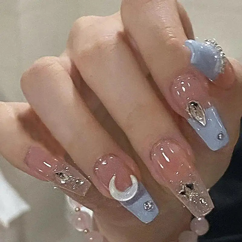 French Press On Nails Set – 24 Short Acrylic Tips with Glue