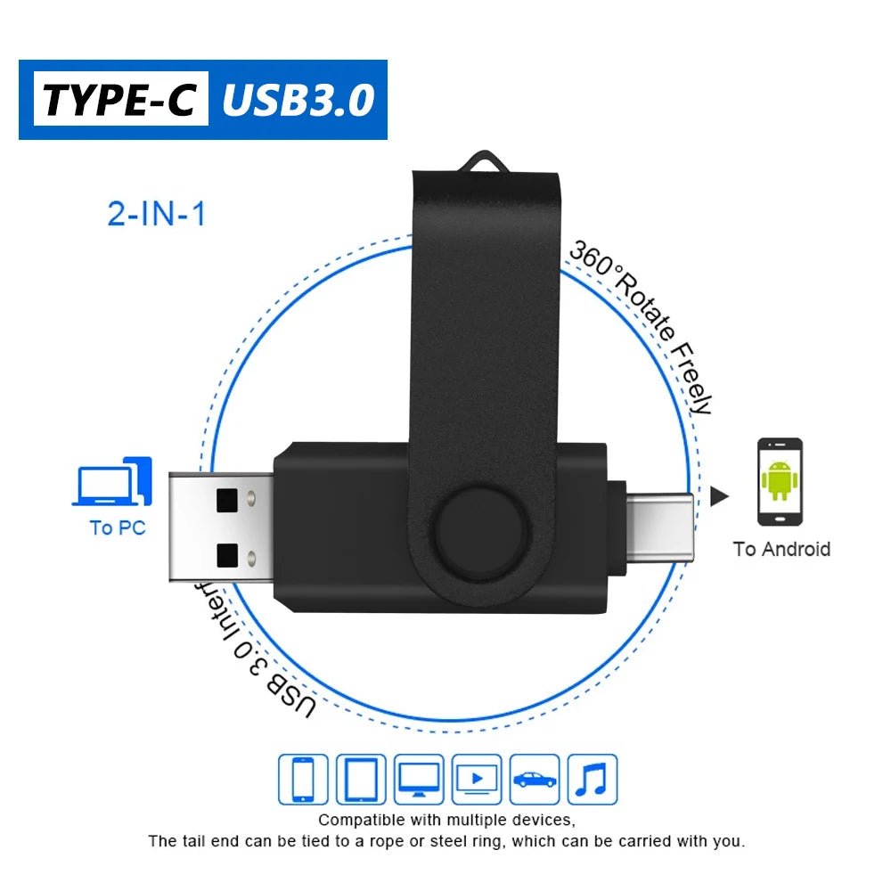 2-in-1 USB-C & USB 3.0 Flash Drive 360° Rotate | 16–128GB USB Flash Drive PRIMED