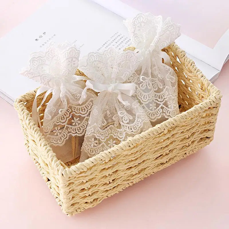 White Gauze Drawstring Gift Bag – Lace Sachet & Jewelry Pouch