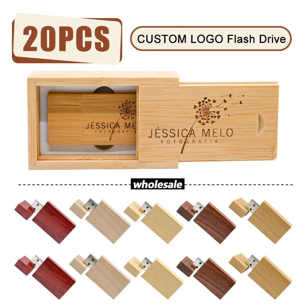 20-Pack Wooden Custom Logo USB 2.0 Flash Drives 8–64GB USB Flash Drive PRIMED